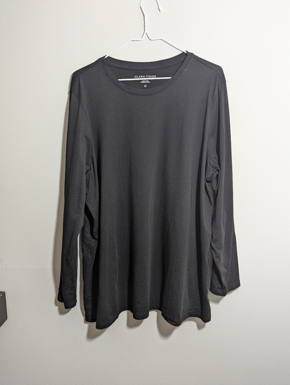 Eileen Fisher Women's 2X Organic Cotton Stretch Long Sleeve Black T-Shirt
